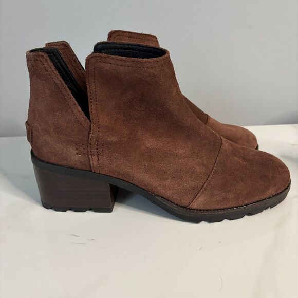 Sorel Women Cate Cut Out Bootie Ankle Boot Block Heel Round Toe Brown Size 8 - Picture 2 of 8
